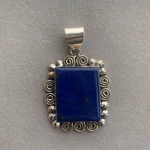 Sterling silver lapis lazuli pendant 925 lapiz jewelry vintage style necklace